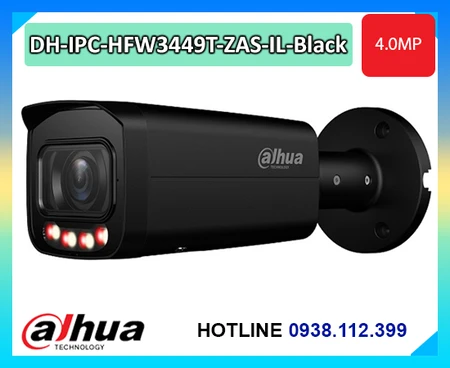 Camera Dahua DH-IPC-HFW3449T-ZAS-IL-Black, Camera Bullet 4MP Dahua WizSense, Camera Dahua vari-focal 2.7-13.5mm, Camera Dahua Smart Dual Light 60m, Camera AI Dahua SMD 4.0