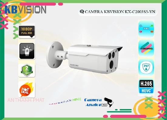  Camera An Ninh  KX-C2003S5-VN được Thiết kế sắc nét với FULL HD 1080P Hình ảnh ban đêm sáng đẹp với Hồng Ngoại 80m tích hợp chức năng cao cấp Thu hình Ổn Định trang bị xem ban đêm thông minh Hồng Ngoại SMD trung thực Sony SNR1s lưu trữ lâu hơn H.265+/H.265/H.264+/H.264 công nghệ chính Hãng AHD CVI TVI BCS ổn định Camera Theo chuẩn chống bụi tinh tế Thân Kim Loại Công nghệ ban đêm Hồng Ngoại SMD Hồng Ngoại SMD