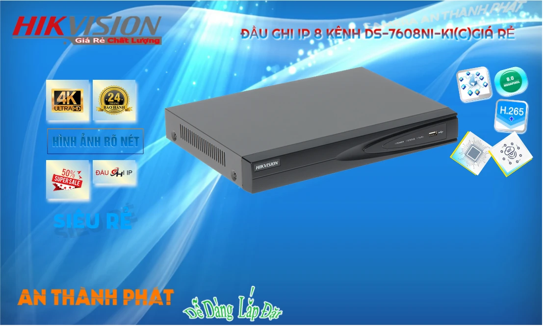 ➠  DS-7608NI-K1(C) sắc nét Hikvision
